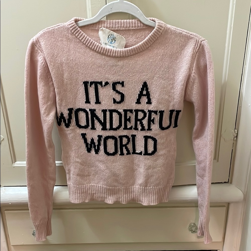 Pink Sweater with 'It's a Wonderful World' Design